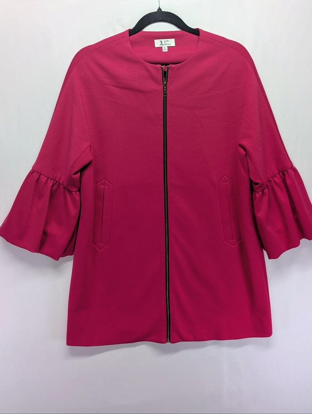 Jules & Léopold Hot Pink Zip Front Ruffle Sleeve Coat